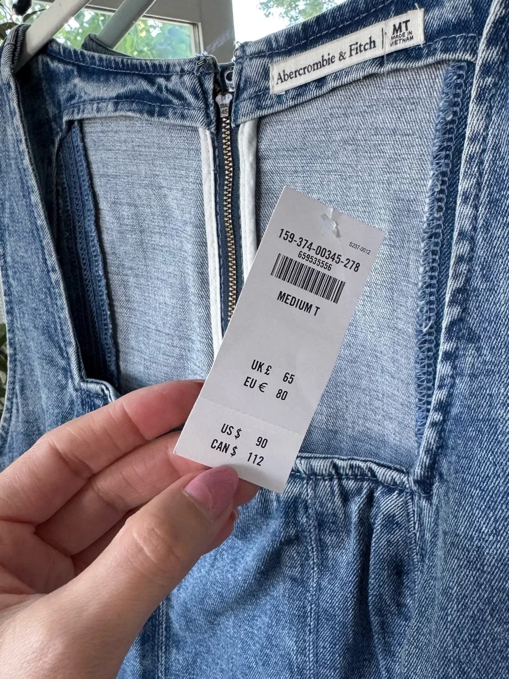 Abercrombie & Fitch Mila Denim Square-Neck Mini Dress - Blue, M Tall - Picture 2 of 9